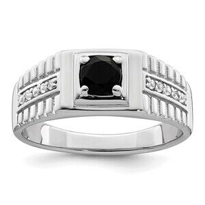 925 Sterling Silver Genuine Fine Jewelry Men's  Onyx & White Topaz Ring